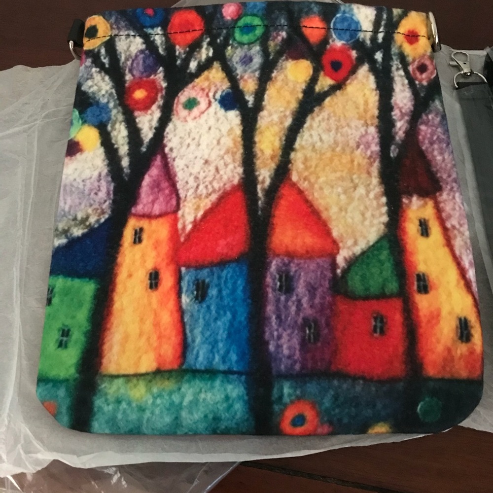 COTTAGE HOUSE VILLAGE 3D 10x11 CROSSBODY PURSE